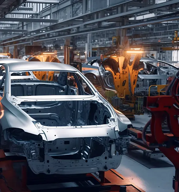 Automotive car body structure on a manufacturing assembly line