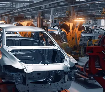 Automotive car body structure on a manufacturing assembly line